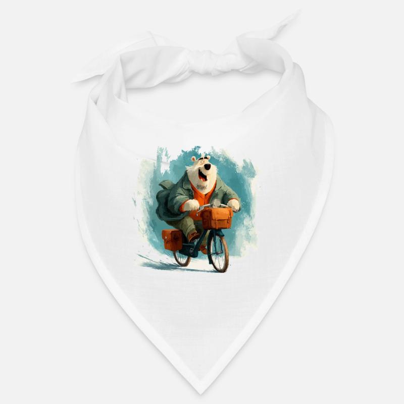 Funny bear with bicycle - Bandana - white