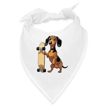 Dackel mit Skateboard Design - Bandana - Weiß - Vorne