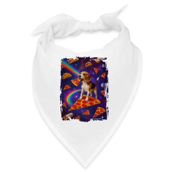 Hund auf Pizza im Weltraum mit Regenbogen - Bandana - Weiß - Vorne