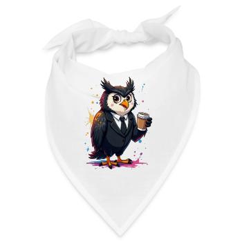 Eleganter Eulen-Druck in Business-Style und Kaffee - Bandana - Weiß - Vorne
