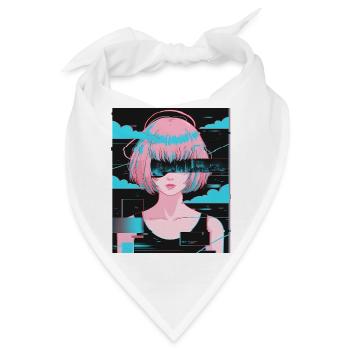 Anime Girl Vaporwave Glitch Ästhetik Motiv - Bandana - Weiß - Vorne