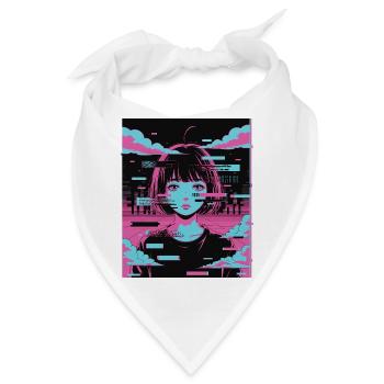 Vaporwave Glitch Anime Girl Ästhetik Motiv - Bandana - Weiß - Vorne