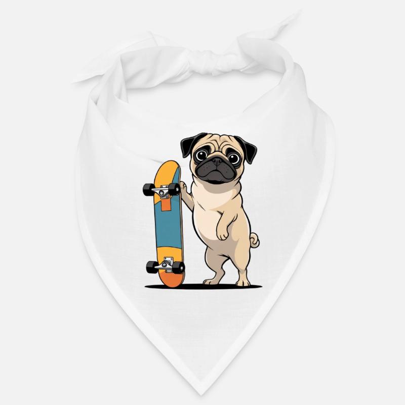 Pug with Skateboard Illustration Bandana