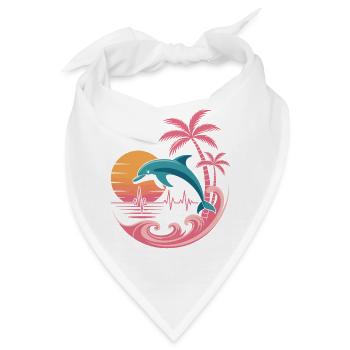Delfin und Palmen Sonnenuntergang Design - Bandana - Weiß - Vorne
