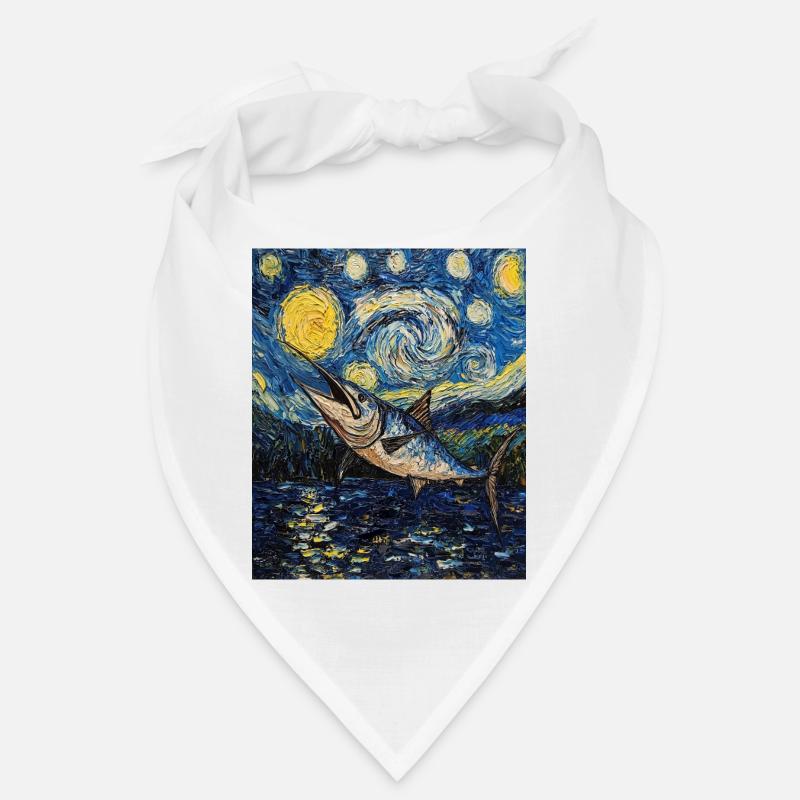  Blauer Marlin Fisch Van Gogh Style Starry  Bandana