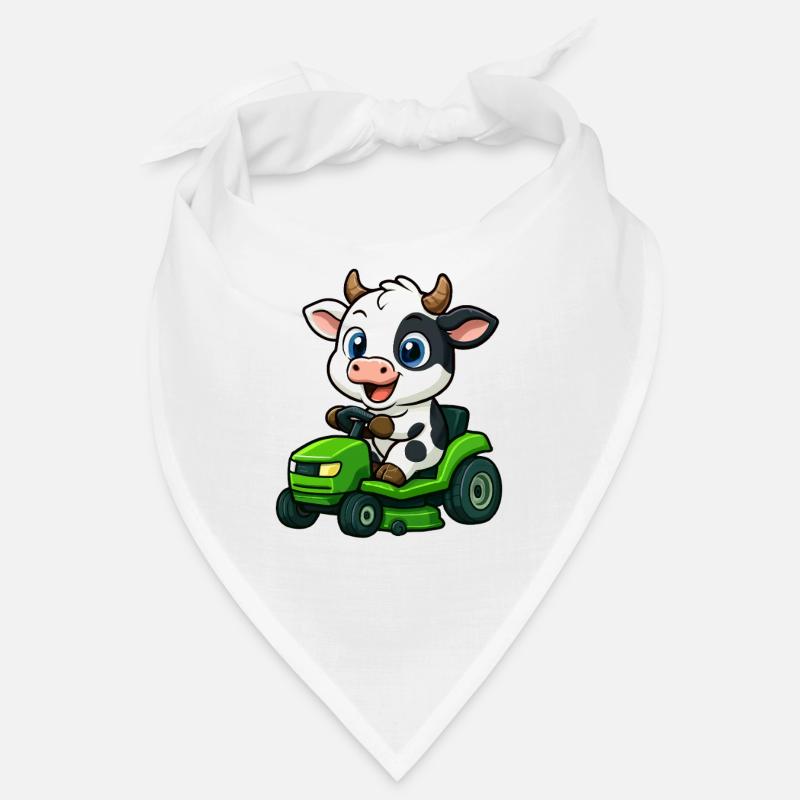 Mignon taureau vache avec tondeuse à gazon dans le dessin animé du jardin Bandana