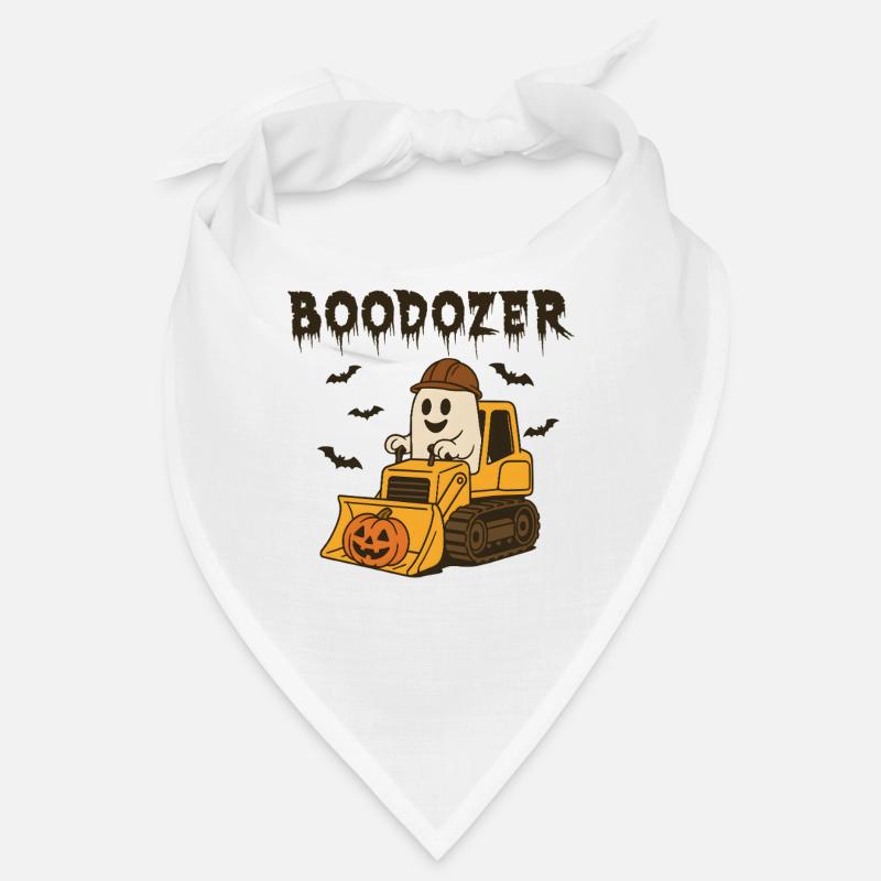 Halloween Ghost on Excavator with Pumpkin Bandana