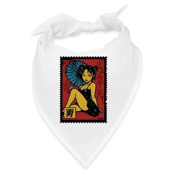 Geisha mit Sonnenschirm-Illustration - Bandana - Weiß - Vorne