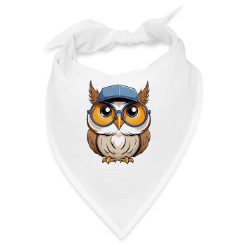 Cartoon Eule mit Brille und Cap - Bandana - Weiß - Vorne