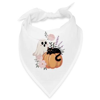 Geist Kürbis Katze Vintage Blumen Halloween Herbst - Bandana - Weiß - Vorne