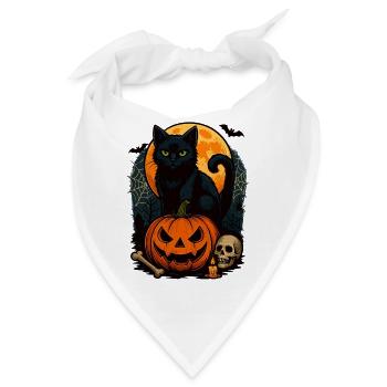 Gruseliger Halloween-Kater mit Kürbis Halloween - Bandana - Weiß - Vorne