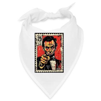 Abe Lincoln auf Briefmarke zeigt mit Finger - Bandana - Weiß - Vorne