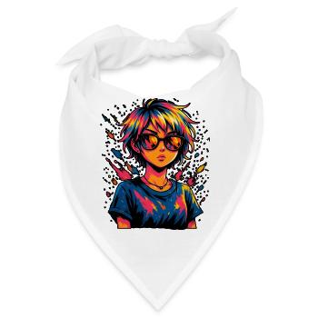 Kunstvolle Farbexplosion mit Sonnenbrille - Bandana - Weiß - Vorne