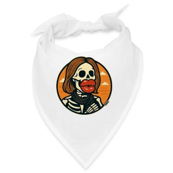 Skelett mit roten Lippen - Bandana - Weiß - Vorne