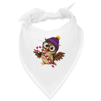 Niedliche Eulen mit Wintermütze und Zuckerstange - Bandana - Weiß - Vorne