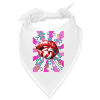 Retro Lolli Lippen Kussmund 60er - Bandana - Weiß - Vorne