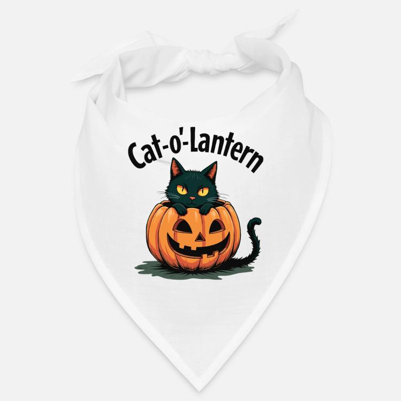 Cat-o'-Lantern Halloween Cat in Pumpkin Bandana