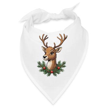 Hirschkopf mit Weihnachtskranz - Bandana - Weiß - Vorne