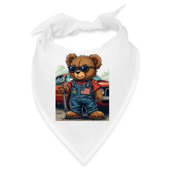 Bärenmechaniker im Musclecar - Bandana - Weiß - Vorne