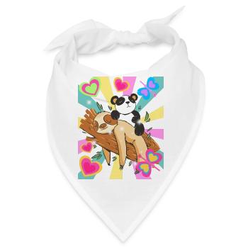 Panda ruht auf Ast mit Herzen - Bandana - Weiß - Vorne