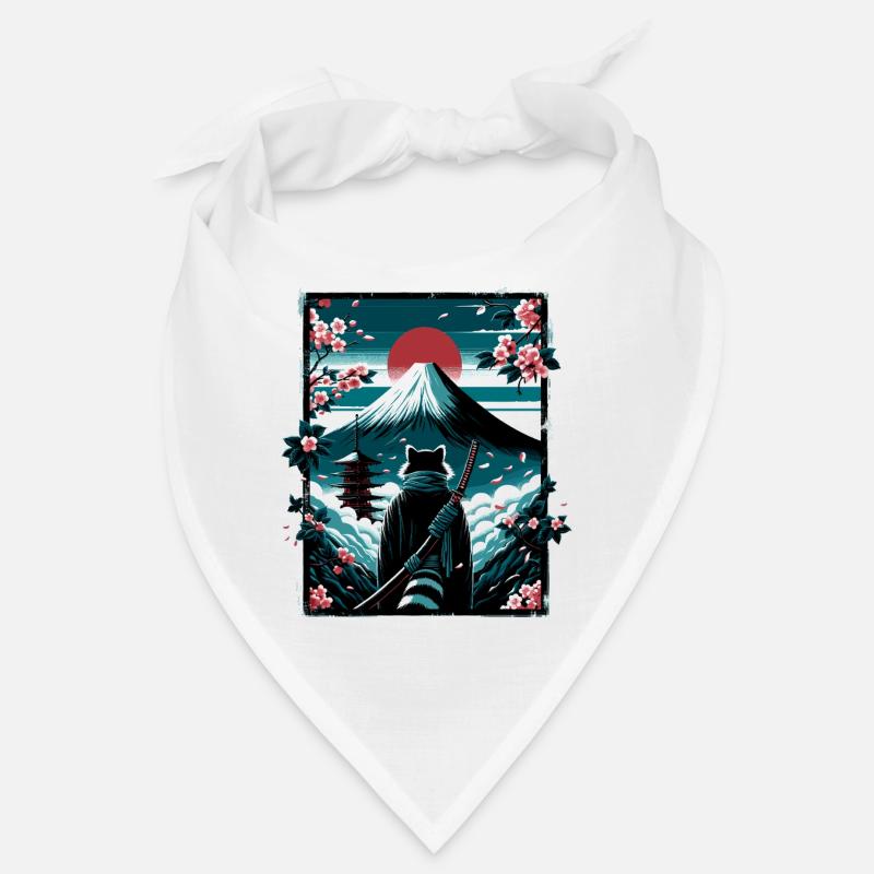 Cat with samurai sword in front of Fuji Bandana
