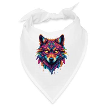Bunter Wolf Kopf - Bandana - Weiß - Vorne