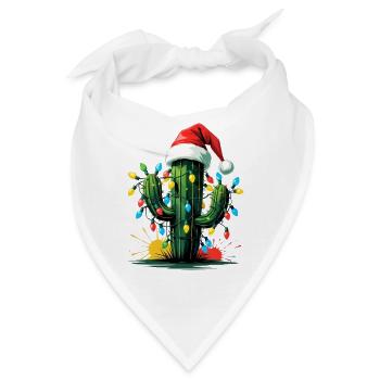 Kaktus mit Lichterkette und Weihnachtsmütze - Bandana - Weiß - Vorne