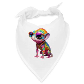 Buntes Chameleon mit Sonnenbrille - Bandana - Weiß - Vorne