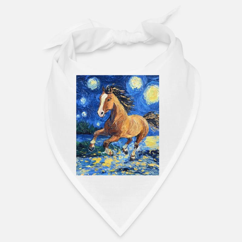 Cheval Chevaux Cavalier Style Van Gogh Nuit étoilée Bandana