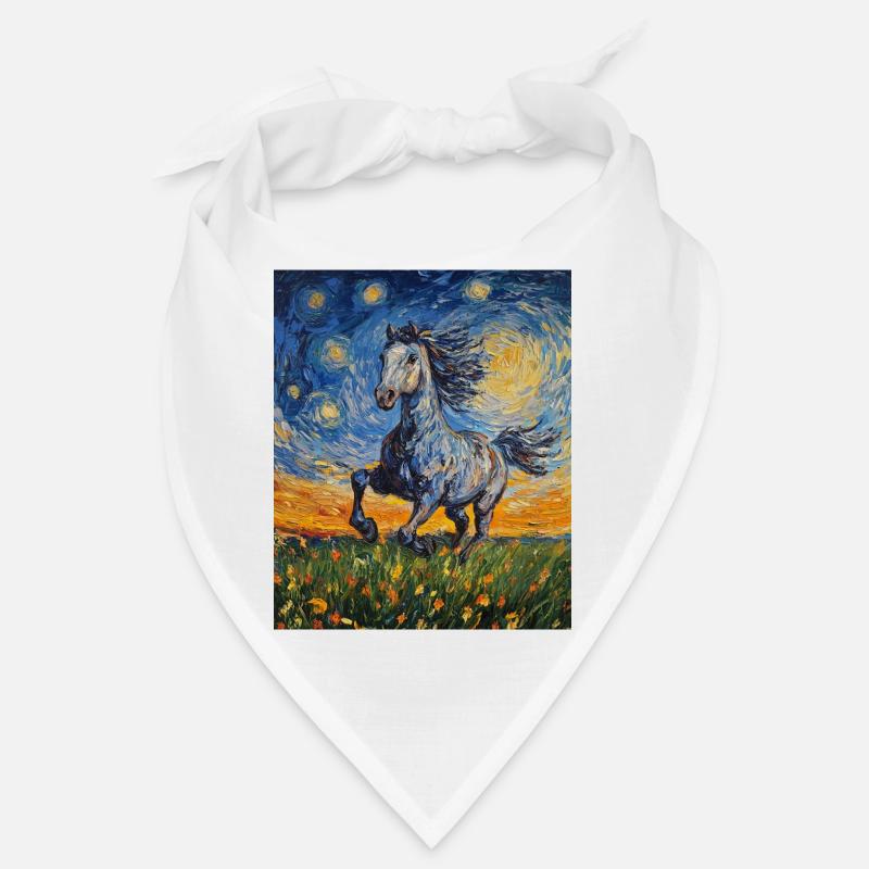 Cheval Chevaux Cavalier Style Van Gogh Nuit étoilée Bandana