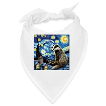 Dachs auf Dach in Sternennacht - Bandana - Weiß - Vorne