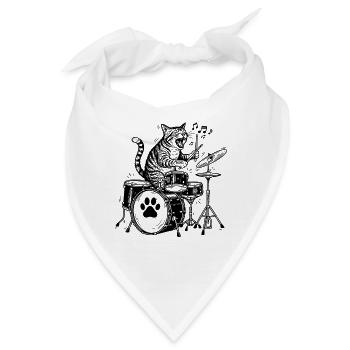 Trommeln Katze Musik Kunst Schlagzeuger Katze - Bandana - Weiß - Vorne