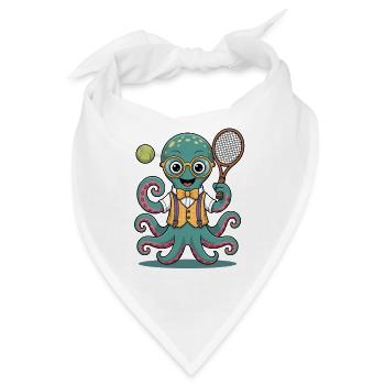 Nerdiger Tennis Oktopus Mit Brille - Bandana - Weiß - Vorne