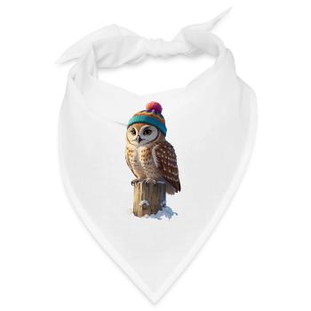 Eule mit buntem Winterhut - Bandana - Weiß - Vorne