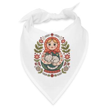 Matroschka Katze mit Blumengruß - Bandana - Weiß - Vorne