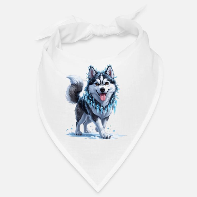 Eis Husky mit Eiskristallkette Bandana