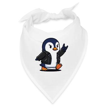 Rocker-Pinguin in Lederjacke mit Teufelshorn - Bandana - Weiß - Vorne