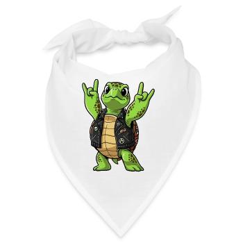 Rock'n'Roll Schildkröte trägt Lederjacke - Bandana - Weiß - Vorne
