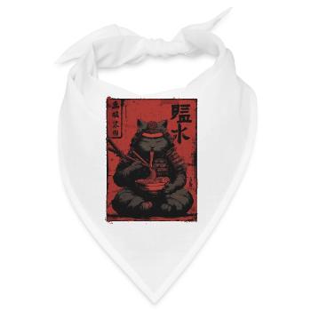 Samurai Cat Ramen Japan Streetwear Design - Bandana - Weiß - Vorne
