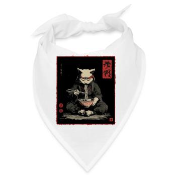 Samurai Cat Ramen Japan Streetwear Design - Bandana - Weiß - Vorne
