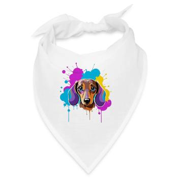 Kunterbunter Dackel Splatter Popart - Bandana - Weiß - Vorne