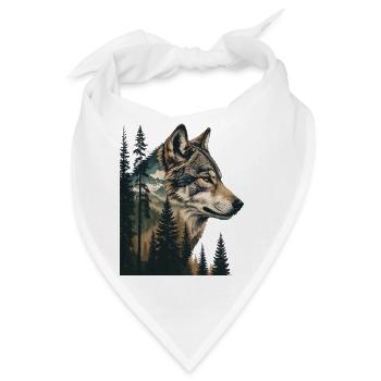 Waldwolf Portrait mit Bergen - Bandana - Weiß - Vorne