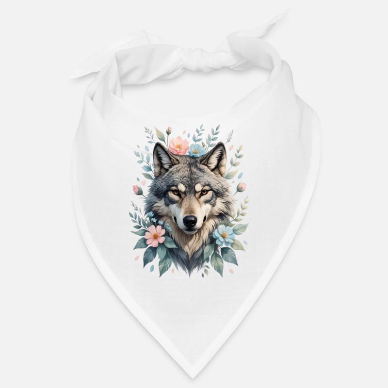 Tête de loup avec couronne de fleurs Bandana