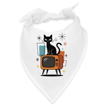 Retro Katze, Vintage Fernseher, 50er, 60er - Bandana - Weiß - Vorne