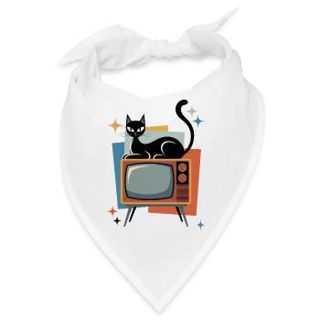 Retro Katze, Vintage Fernseher, 50er, 60er - Bandana - Weiß - Vorne
