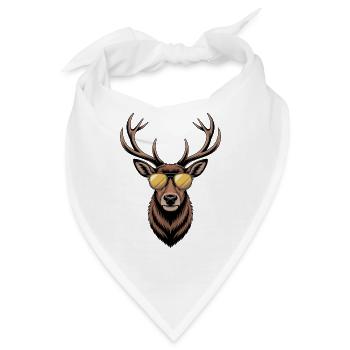 Hirsch mit Geweih und Sonnenbrille - Bandana - Weiß - Vorne