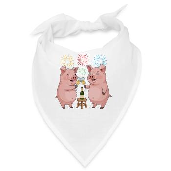 Glückliches Schwein Silvester - Bandana - Weiß - Vorne