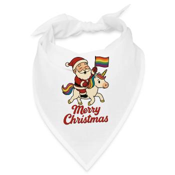 Weihnachtsmann auf Einhorn mit Regenbogenfahne - Bandana - Weiß - Vorne