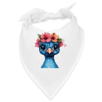 Blauer Vogel mit Hibiskuskrone - Bandana - Weiß - Vorne