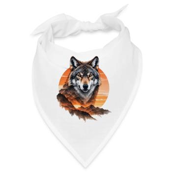 Wolf im Abendrot über Bergen - Bandana - Weiß - Vorne